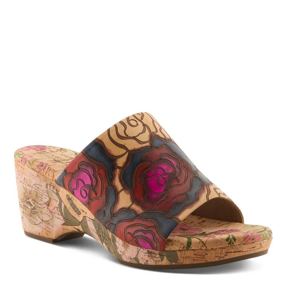 NEW L'ARTISTE women's niceneasy comfy slide shoes in tan multi